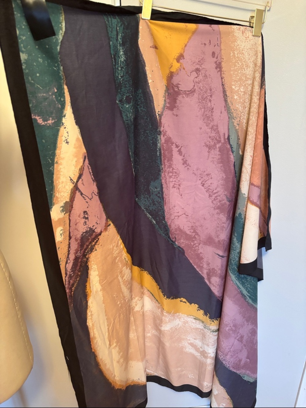 H&M Multicolor Abstract Print Scarf - Teal, Mauve, Mustard, Cream